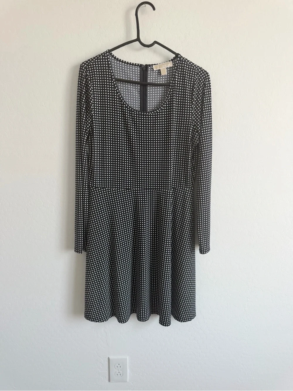 Michael Kors Black and White Polka Dot Long-Sleeve Fit & Flare Dress